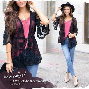 Grace & Lace Lace Kimono Jacket in black